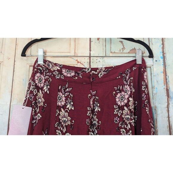 One The Land Womens Size Medium Maroon Rayon Floral Pleated Maxi Skirt - Picture 5 of 10